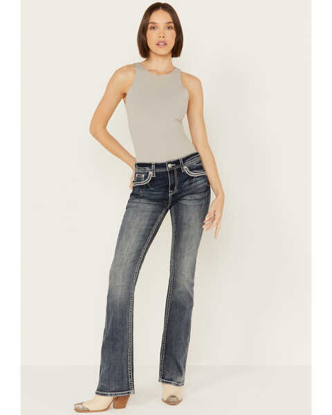 Image #3 - Grace in LA Women's Medium Wash Mid Rise Cross Embroidered Stretch Bootcut Jeans , Medium Wash, hi-res