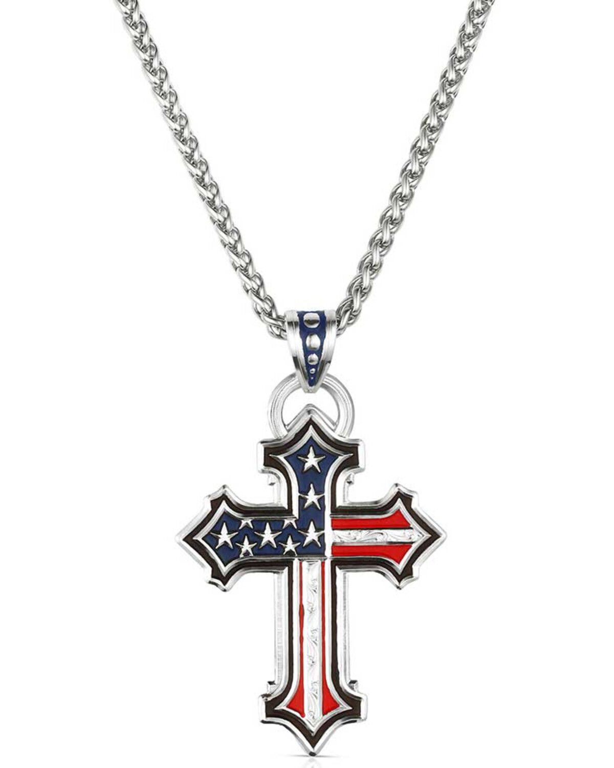 Montana Silversmiths Men's American Flag Cross Necklace, Silver, hi-res