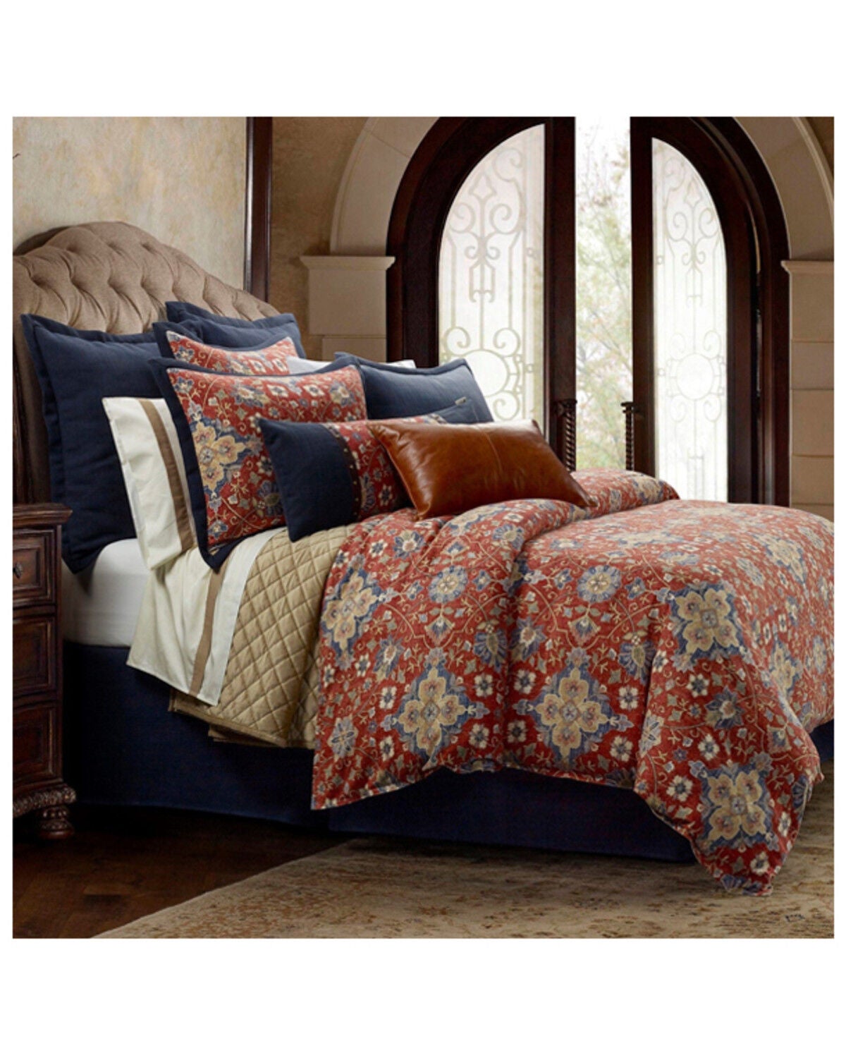 HiEnd Accents Melinda Washed Linen 3-Piece Super Queen Comforter Set, Red, hi-res