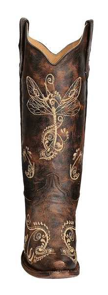 Image #4 - Circle G Women's Distressed Bone Dragonfly Embroidered Boots - Snip Toe, Brown, hi-res
