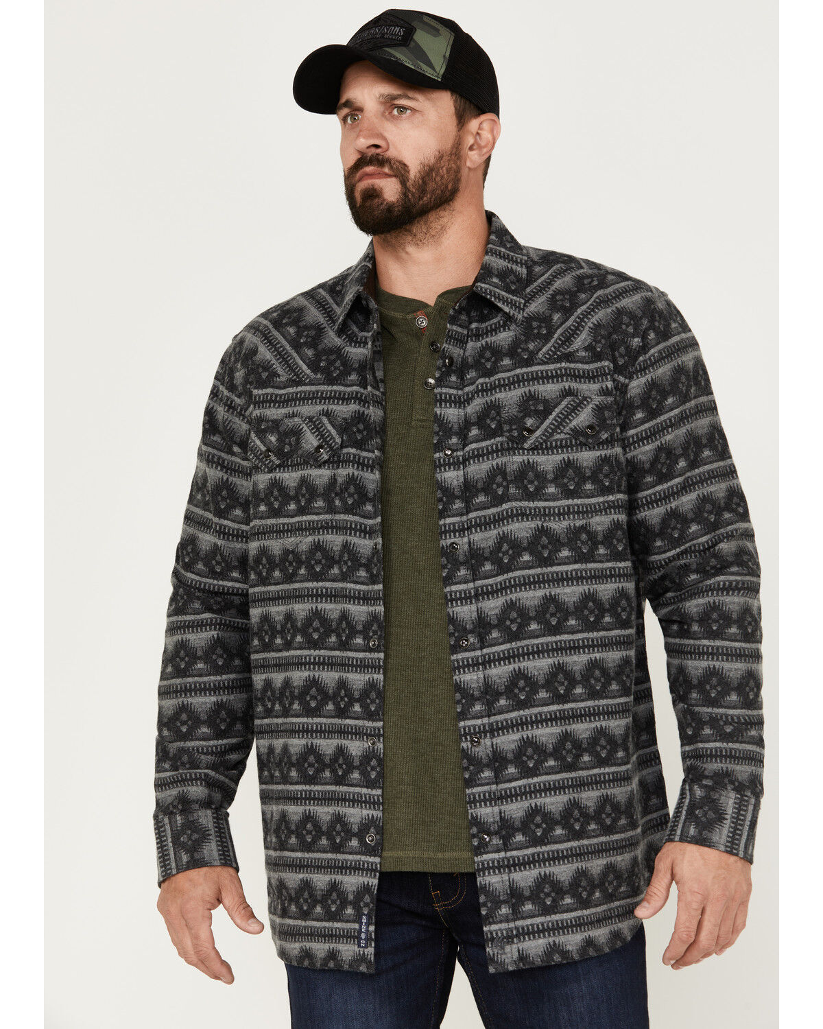 Image #1 - Moonshine Spirit Men's Southwestern Long Sleeve Flannel Western Shirt, Grey, hi-res