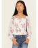 Image #1 - Sugar California Girls' Floral Printed Long Sleeve Smocked Shirt, Ivory, hi-res