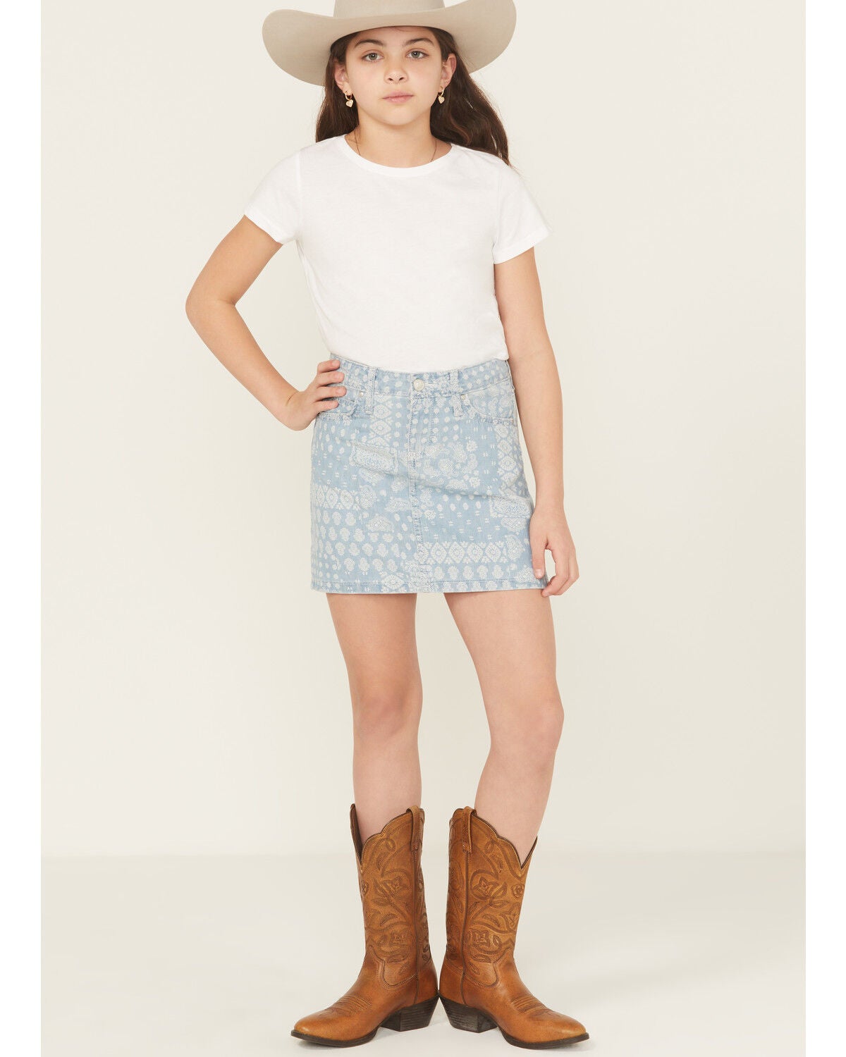 Wrangler Girls' Bandana Print Denim Skirt, Blue, hi-res