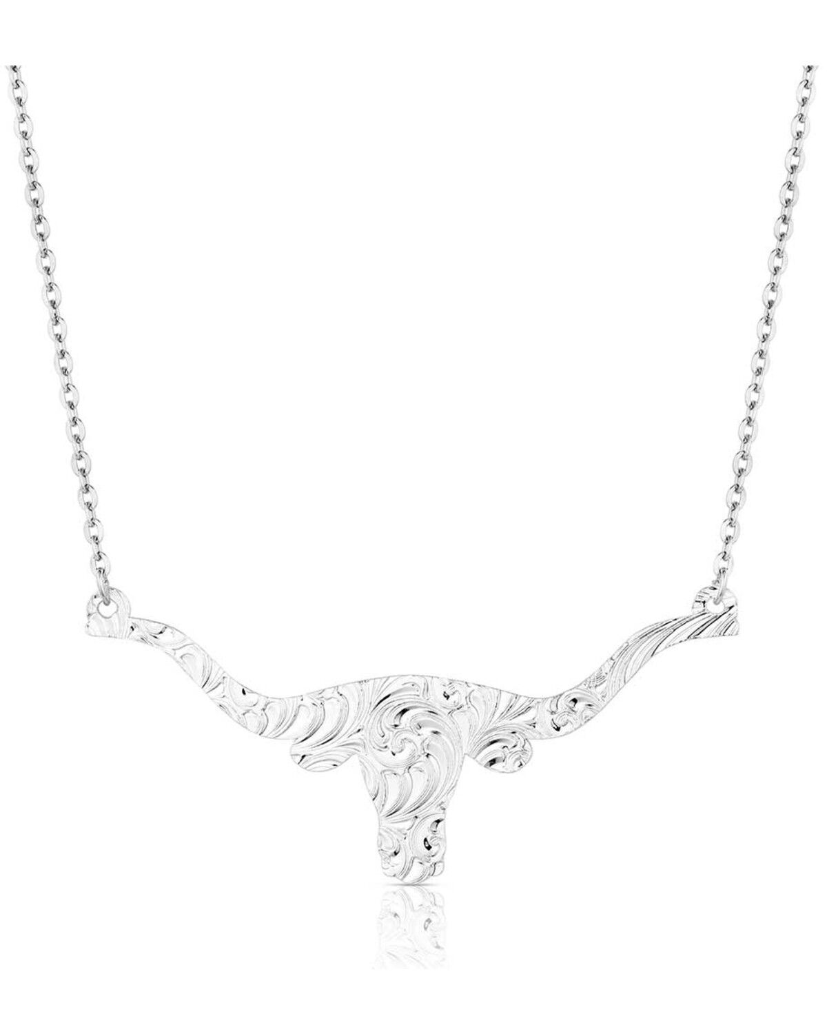 Image #2 - Montana Silversmiths Women's Out West Longhorn Necklace, Silver, hi-res