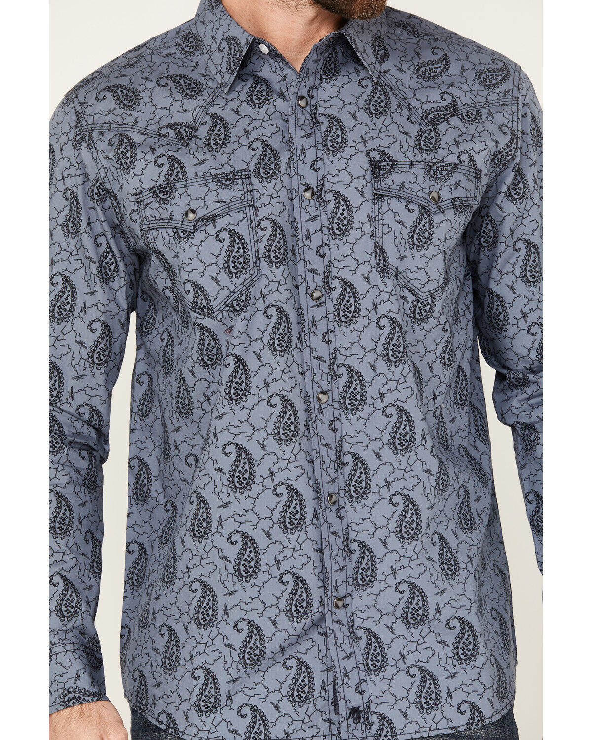 Image #3 - Moonshine Spirit Men's Satanta Paisley Print Long Sleeve Snap Western Shirt, Blue, hi-res