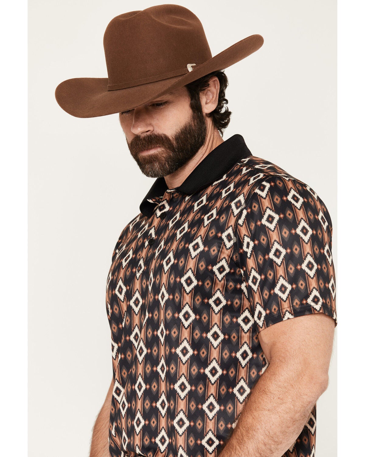 Image #2 - RANK 45&reg; Men's Desert Strike Southwestern Print Short Sleeve Button-Down Polo, Black, hi-res