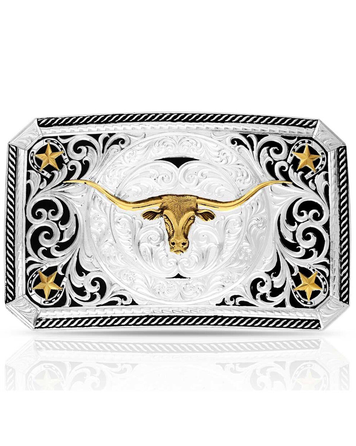 Image #1 - Montana Silversmiths Men's Longhorn Cattle Drive Belt Buckle, Silver, hi-res
