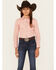 Cruel Girl Girls' Floral Print Long Sleeve Snap Western Shirt, Pink, hi-res