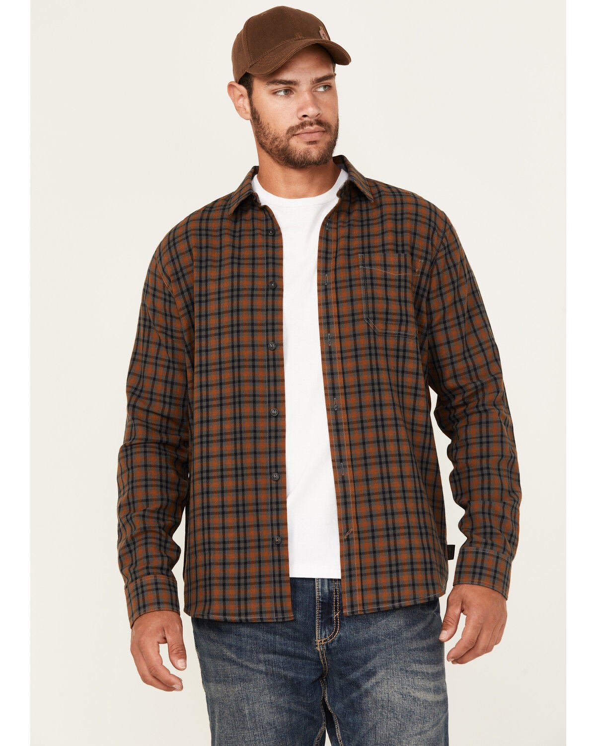 Brothers and Sons Men's Westley Plaid Print Button-Down Western Shirt, Dark Grey, hi-res