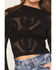 Image #3 - By Together Women's Floral Mesh Long Sleeve Top, Black, hi-res