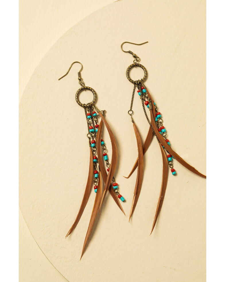 Shyanne Women's Summer Nights Bronze Simple Feather Earrings, Bronze, hi-res