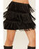 Image #2 - Fornia Women's Rhinestone Fringe Faux Suede Mini Skirt, Black, hi-res