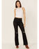 Sneak Peek Women's Distressed Knee Bootcut Jeans, Black, hi-res