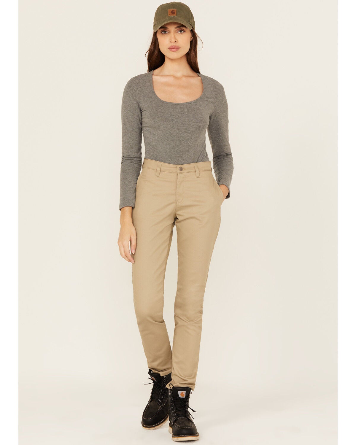Dickies Women's Mid Rise Skinny Stretch Twill Work Pants, Sand, hi-res