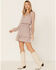 Lovestitch Women's Dot Smocked Waist Long Sleeve Ruffle Mini Dress, Lavender, hi-res