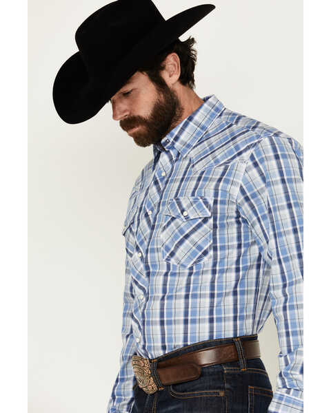 Image #2 - Wrangler 20X Men's Advanced Comfort Plaid Print Long Sleeve Snap Western Shirt, Navy, hi-res