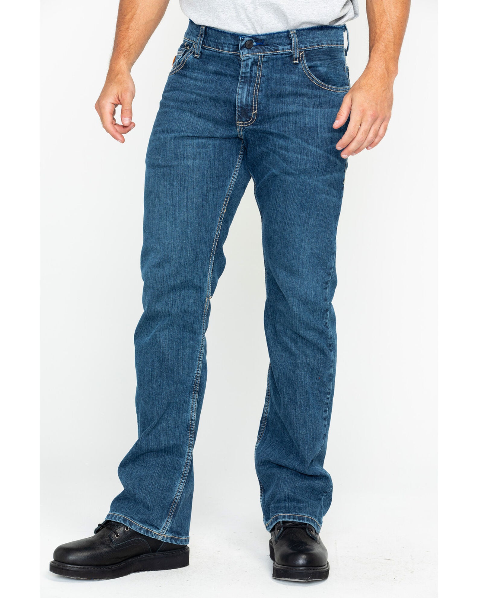 Wrangler Retro Men's FR Advanced Comfort Slim Bootcut Work Jeans, Blue