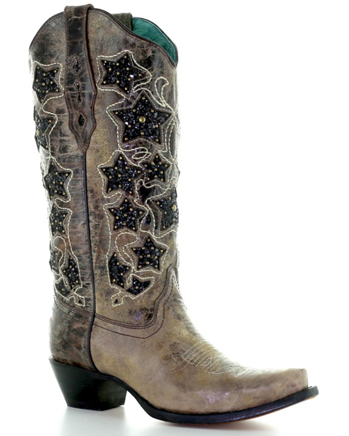 Image #1 - Corral Women's Glitter Star Western Boots - Snip Toe, Brown, hi-res