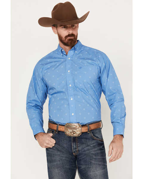Ariat Men's Leroy Classic Fit Western Shirt, Blue, hi-res