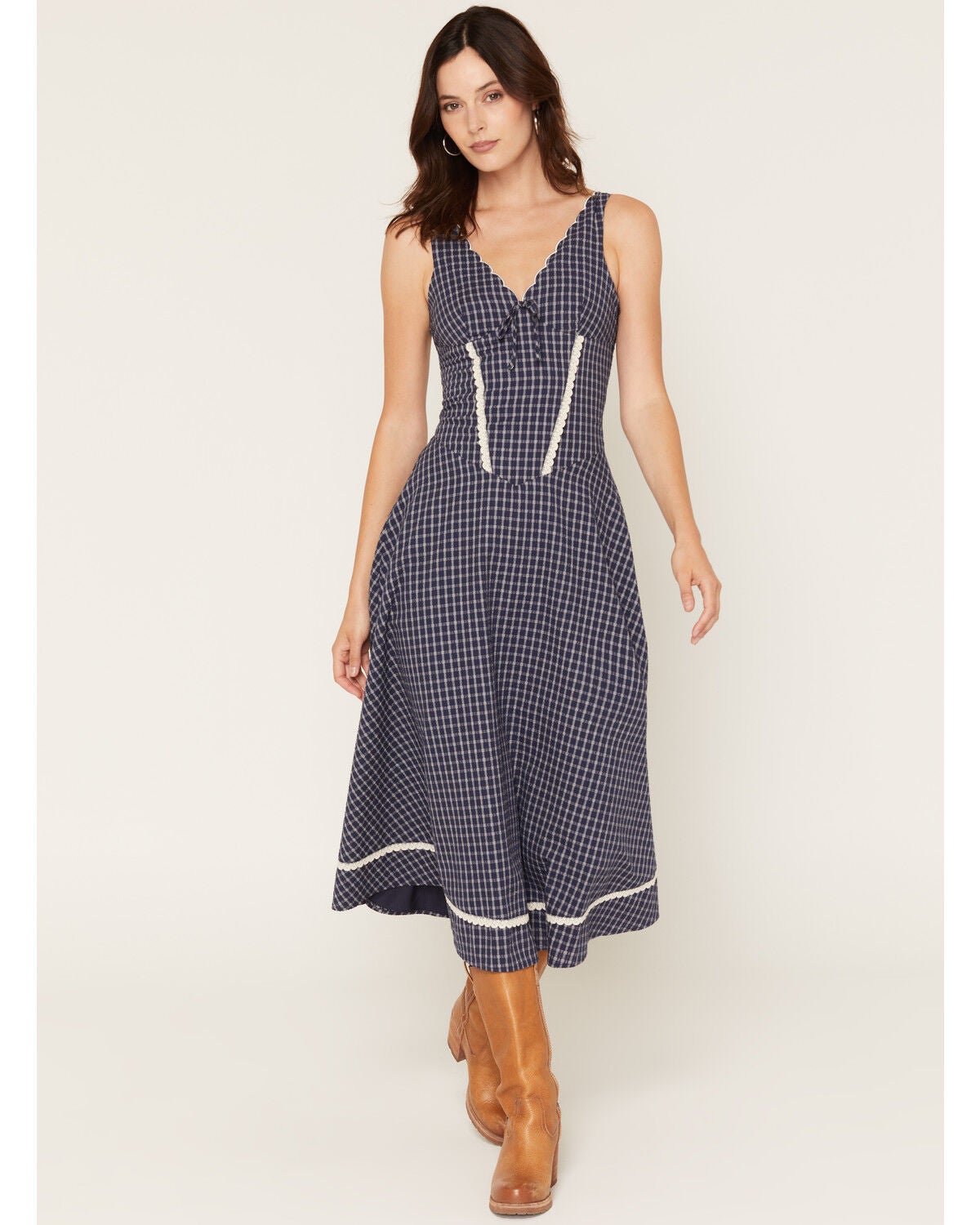 Image #1 - Cleo + Wolf Women's Plaid Print Sleeveless Midi Dress, Navy, hi-res