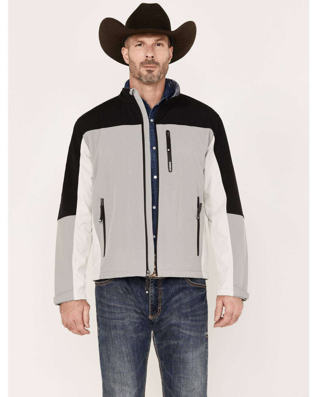 Image #2 - Hooey Men's Color Block Southwestern Print Softshell Jacket, Charcoal, hi-res
