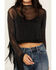 Image #3 - Idyllwind Women's Julie Sparkly Mesh Fringe Long Sleeve Cropped Top , Black, hi-res