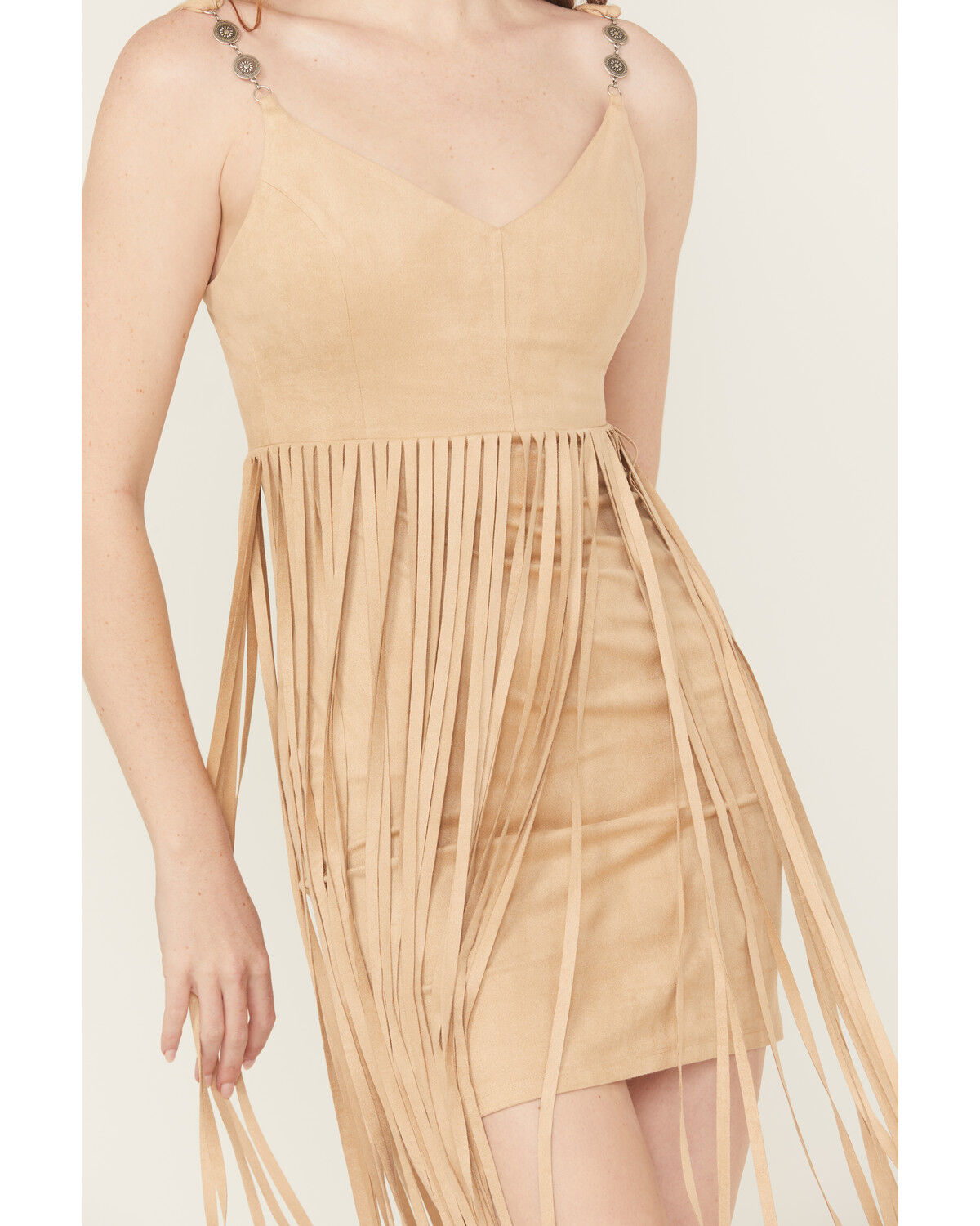 Image #3 - Idyllwind Women's Ramsey Concho Trim Faux Suede Mini Dress, Khaki, hi-res