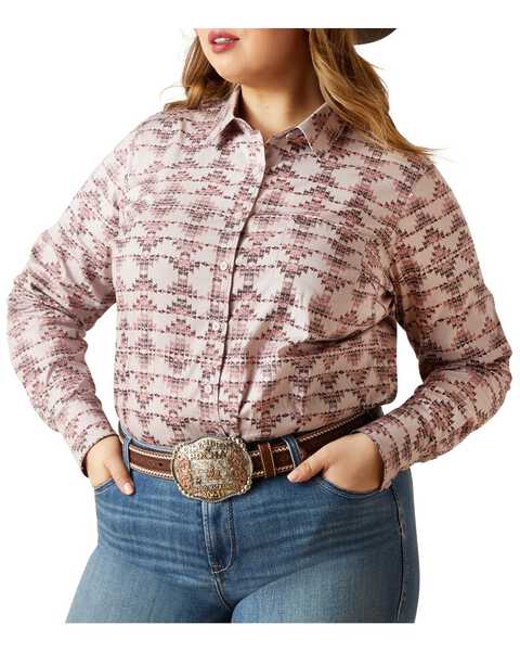 Image #1 - Ariat Women's Kirby Southwestern Print Long Sleeve Button-Down Stretch Western Shirt - Plus, Multi, hi-res