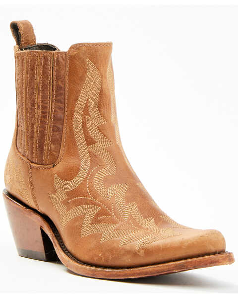 Liberty Black Women's Simone Classic Embroidered Pull On Fashion Booties - Snip Toe , Tan, hi-res