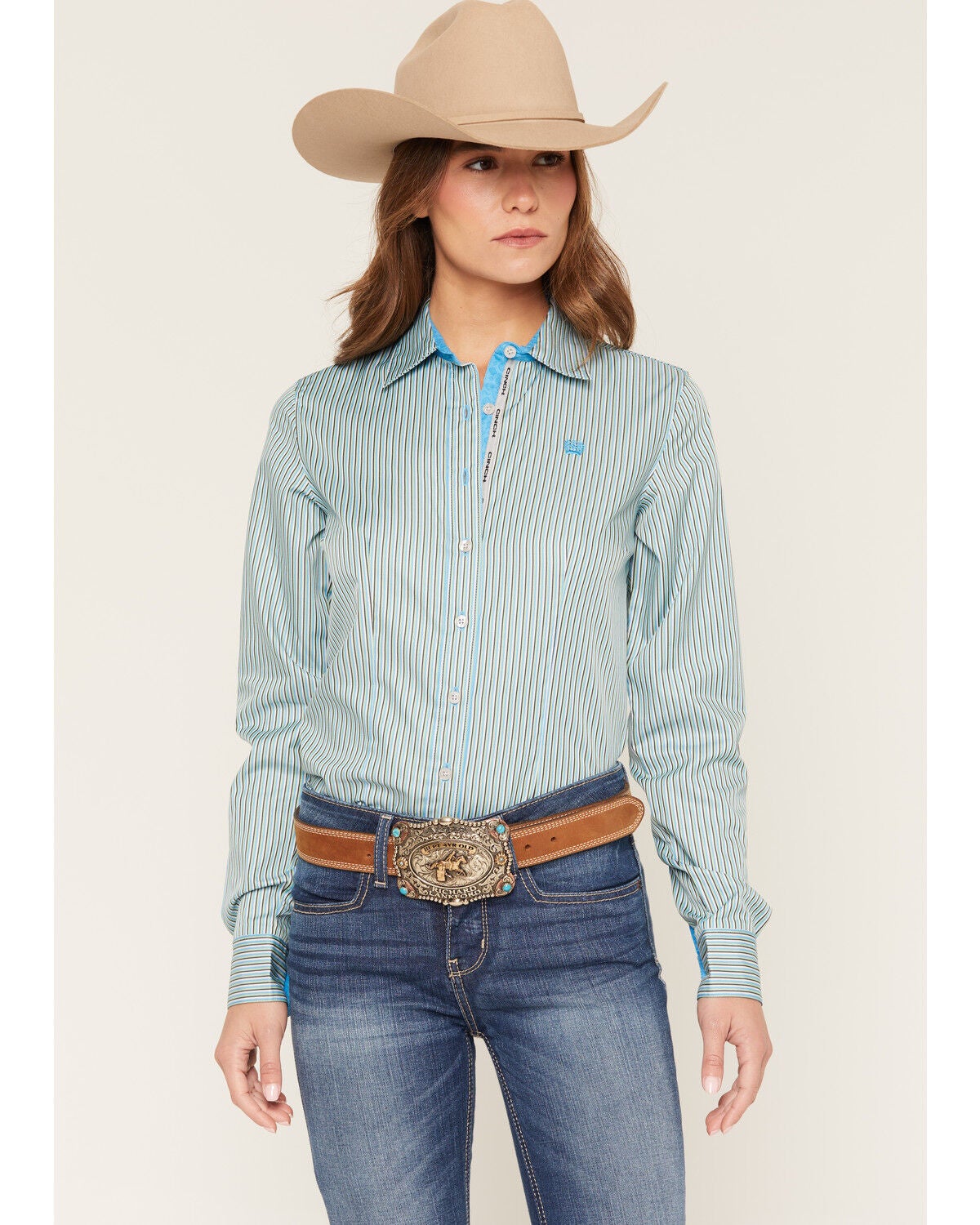 Image #1 - Cinch Women's TENCEL&trade; Striped Long Sleeve Button-Down Western Shirt, Multi, hi-res
