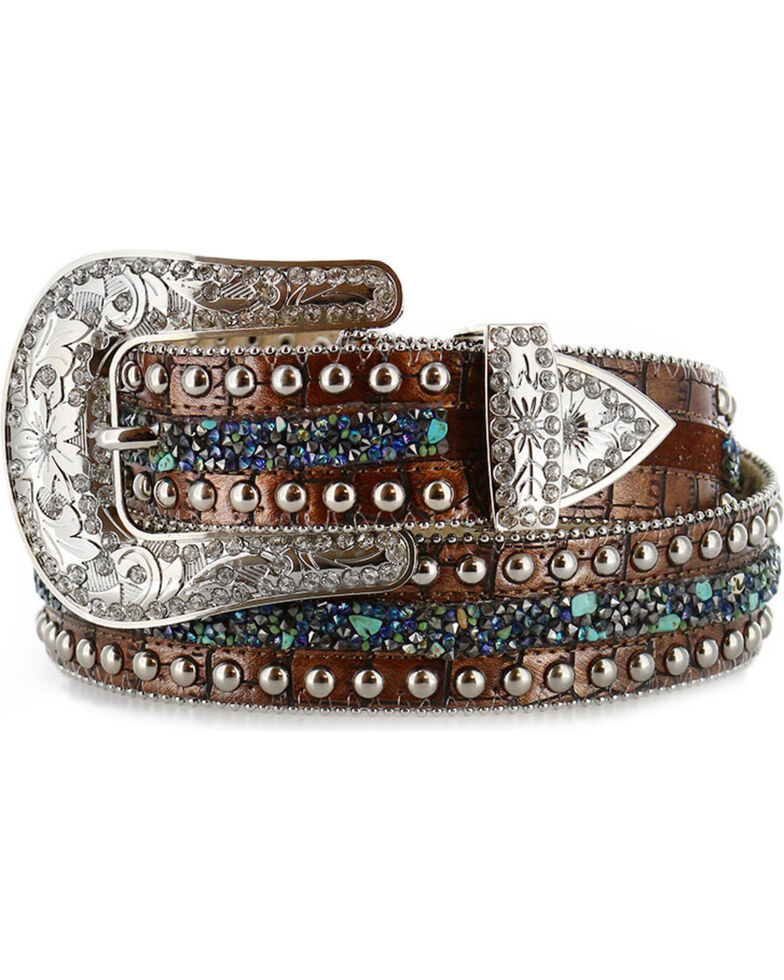 Angel Ranch Women's Stud & Stone Western Belt, Brown, hi-res