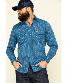 Wrangler 20X Men's FR Blue Geo Print Long Sleeve Work Shirt - Big , Blue, hi-res