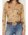 Image #3 - Shyanne Women's Conversational Western Print Faux Suede Long Sleeve Button-Down Western Shirt, Khaki, hi-res