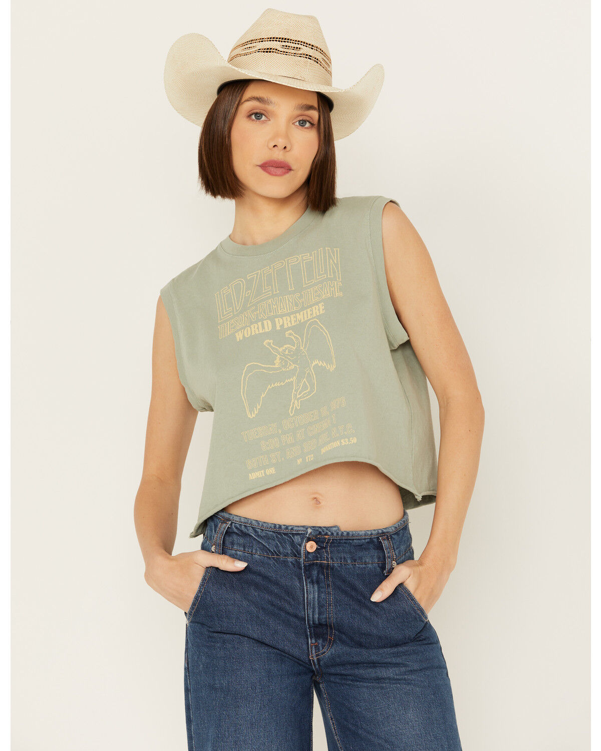 Image #1 - People of Leisure Women's Led Zepplin Graphic Muscle Tank, Sage, hi-res