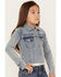 Image #2 - Shyanne Girls' Forks Light Wash Frayed Embroidered Denim Jacket, Medium Wash, hi-res