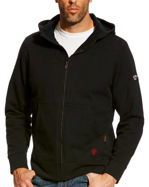 Ariat Men's FR DuraStretch Full Zip Hooded Work Jacket, Black, hi-res