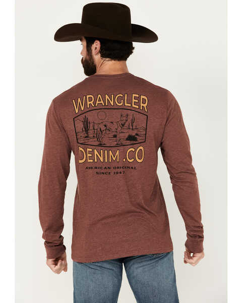 Wrangler Men's Landscape Logo Long Sleeve T-Shirt, Burgundy, hi-res