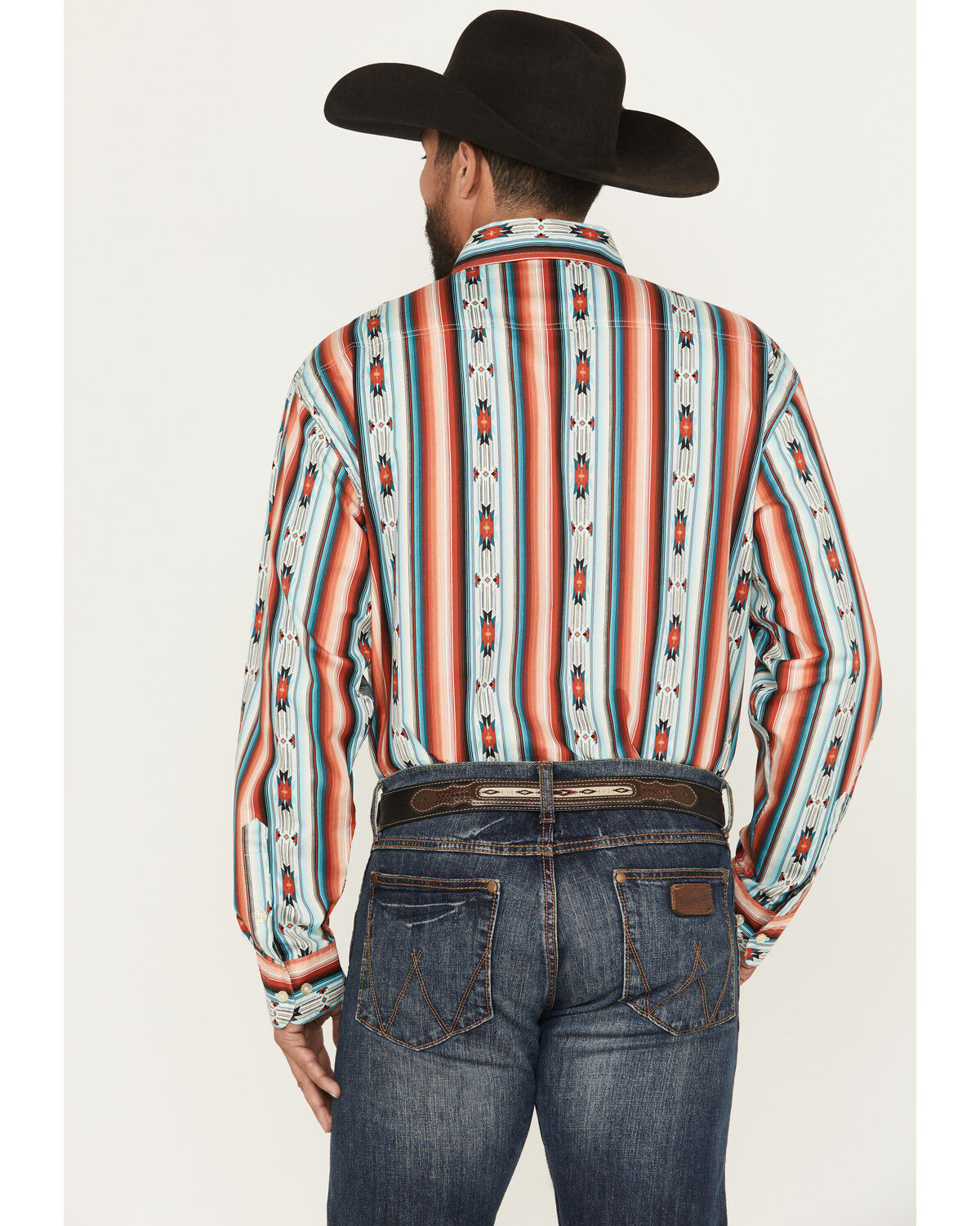 Image #4 - Rock & Roll Denim Men's Southwestern Serape Striped Long Sleeve Button-Down Stretch Western Shirt, Red, hi-res