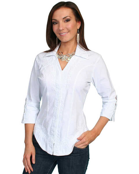 Scully Women's 3/4 Length Sleeve Peruvian Cotton Top, White, hi-res