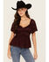 Image #1 - Originality Women's Ruffle Lace Short Sleeve Top, Brown, hi-res