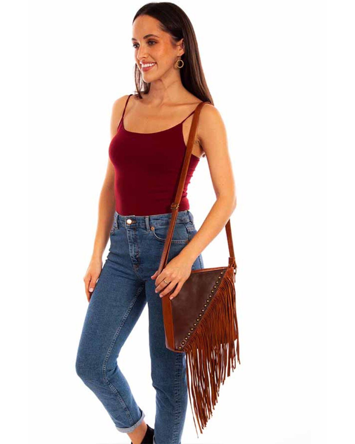 Image #1 - Scully Women's Fringe Crossbody Bag, Cognac, hi-res