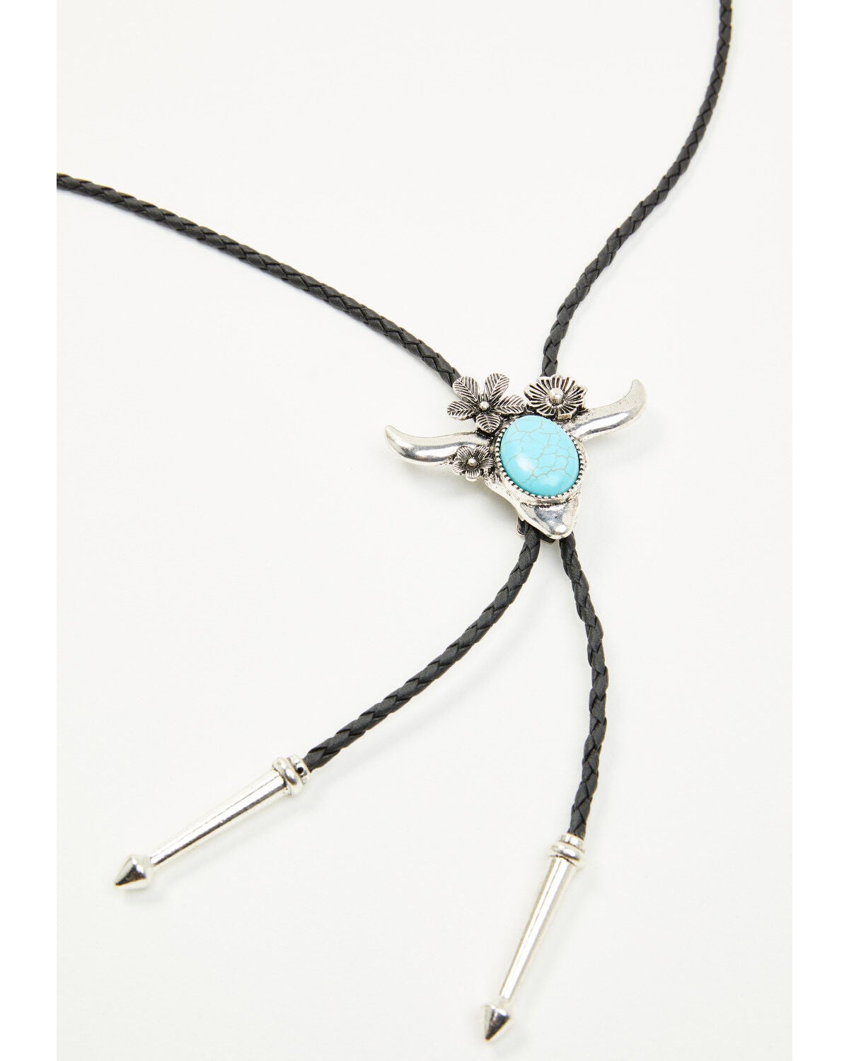Shyanne Women's Steer Horn Flower Bolo Tie, Silver, hi-res