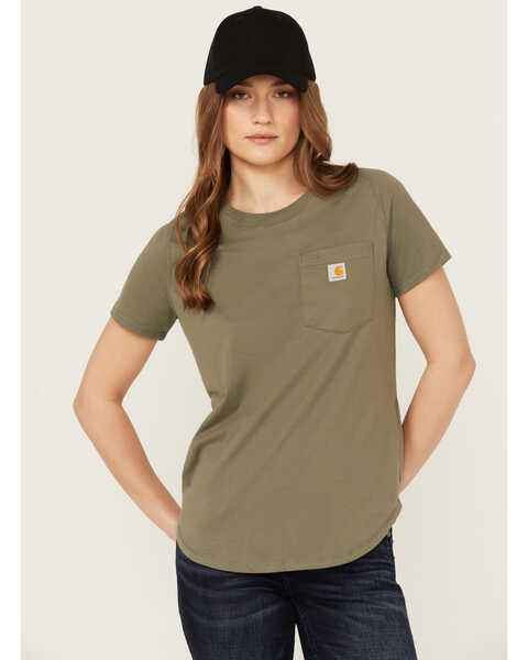 Image #1 - Carhartt Women's Force Relaxed Fit Midweight Short Sleeve Pocket Tee , Olive, hi-res
