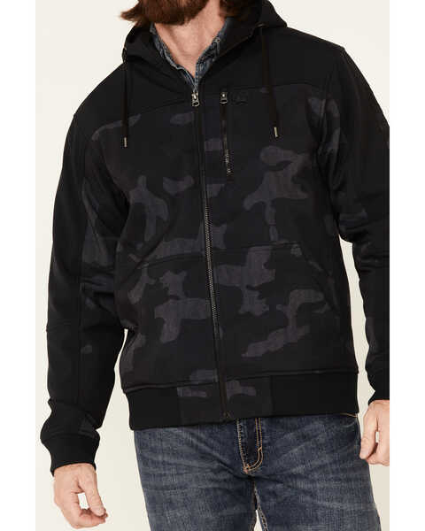 Image #3 - Cinch Men's Black Camo Print Zip-Front Bonded Hooded Jacket, , hi-res