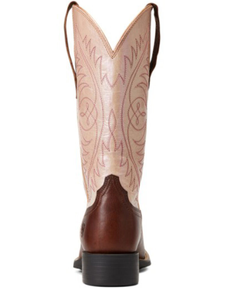Ariat Women's Round Up Festival Brown & Champagne Stretch Full Grain Leather Western Boot - Wide Square Toe , Brown, hi-res