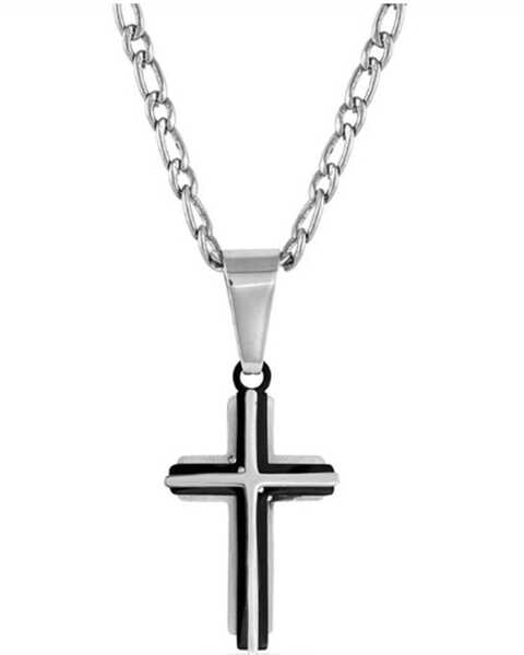 Image #1 - Montana Silversmiths Men's Strength of Faith Cross Necklace, Silver, hi-res