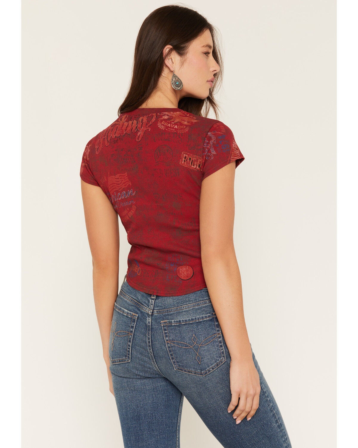 Image #4 - Shyanne Women's Long Live Cowboys Short Sleeve Graphic Tee, Red, hi-res