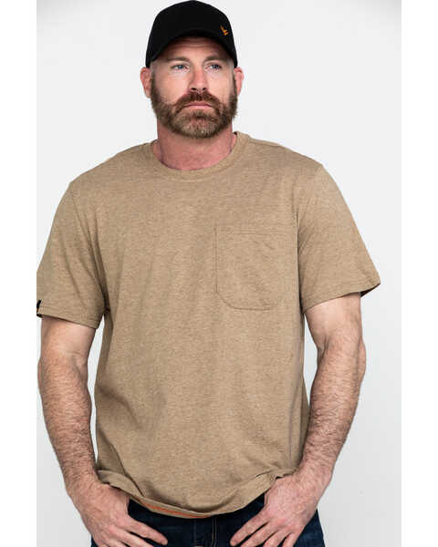 Image #1 - Hawx Men's Pocket Crew Short Sleeve Work T-Shirt - Tall , Tan, hi-res