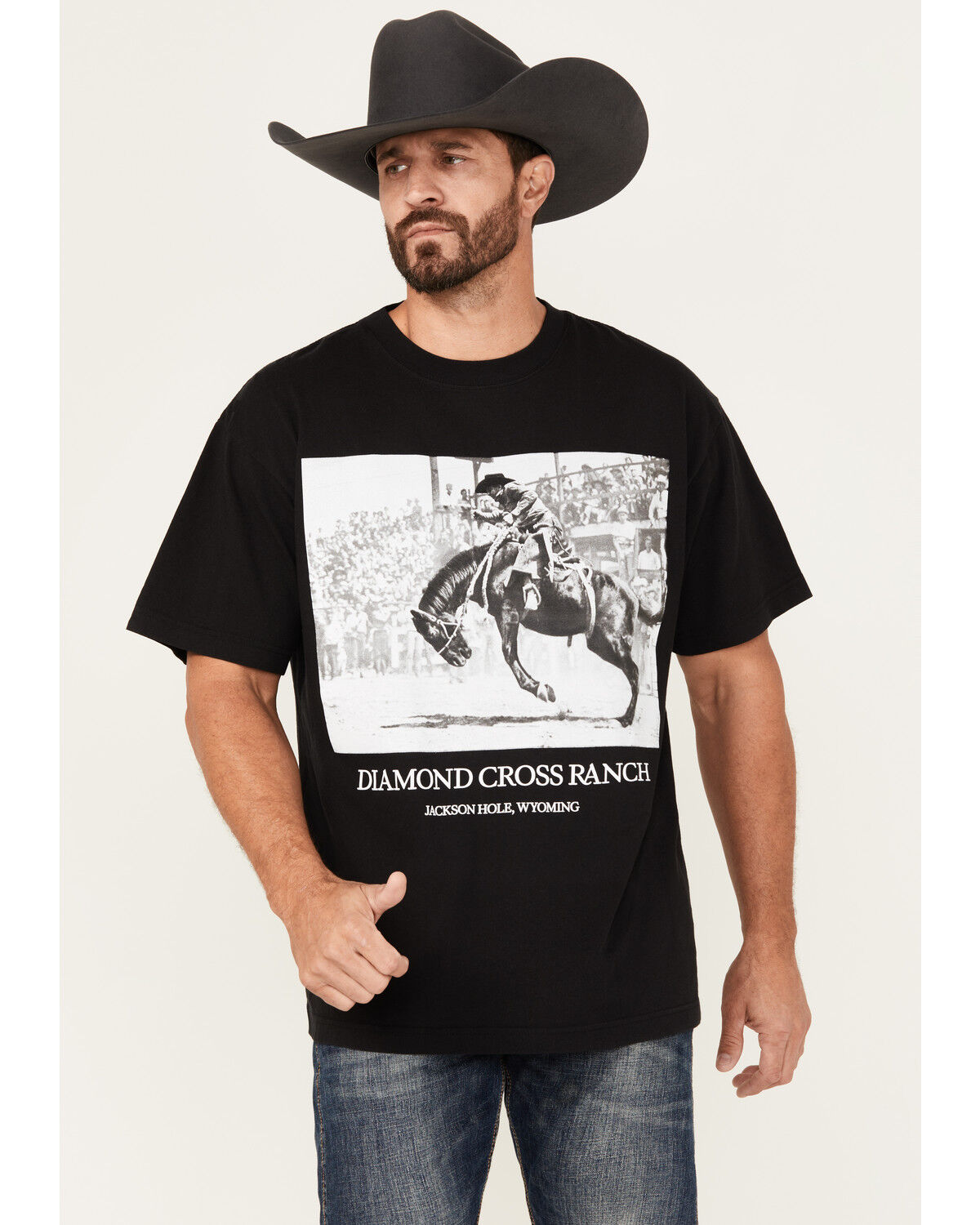 Image #1 - Diamond Cross Ranch Men's Walter Riding Short Sleeve Graphic T-Shirt, Black, hi-res