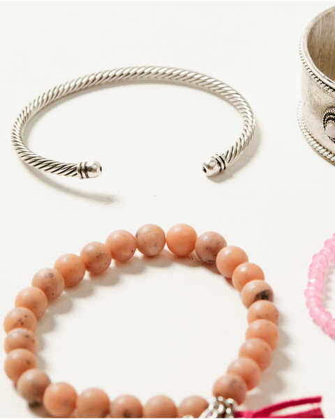 Image #4 - Shyanne Women's Mixed Bead Cactus & Cuff Bracelet Set - 4-Piece, Pink, hi-res